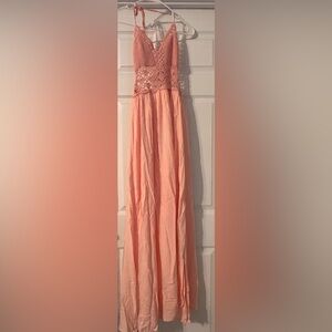 LILBETTER Beach Crochet Backless Bohemian Halter Maxi Long Dress Size Small